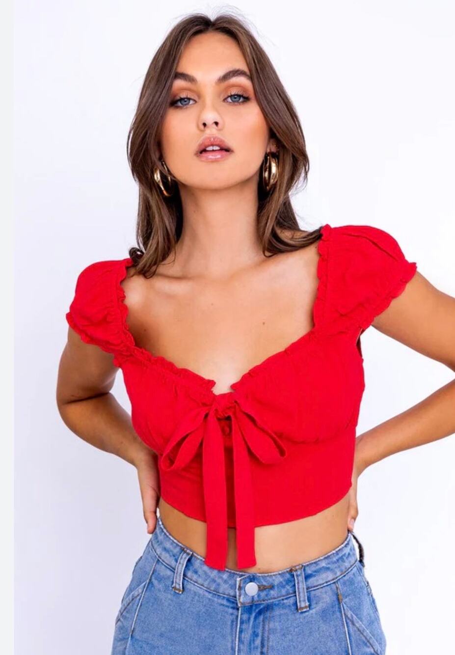 Le Lis linen-blend Princess crop‎ top Small Red